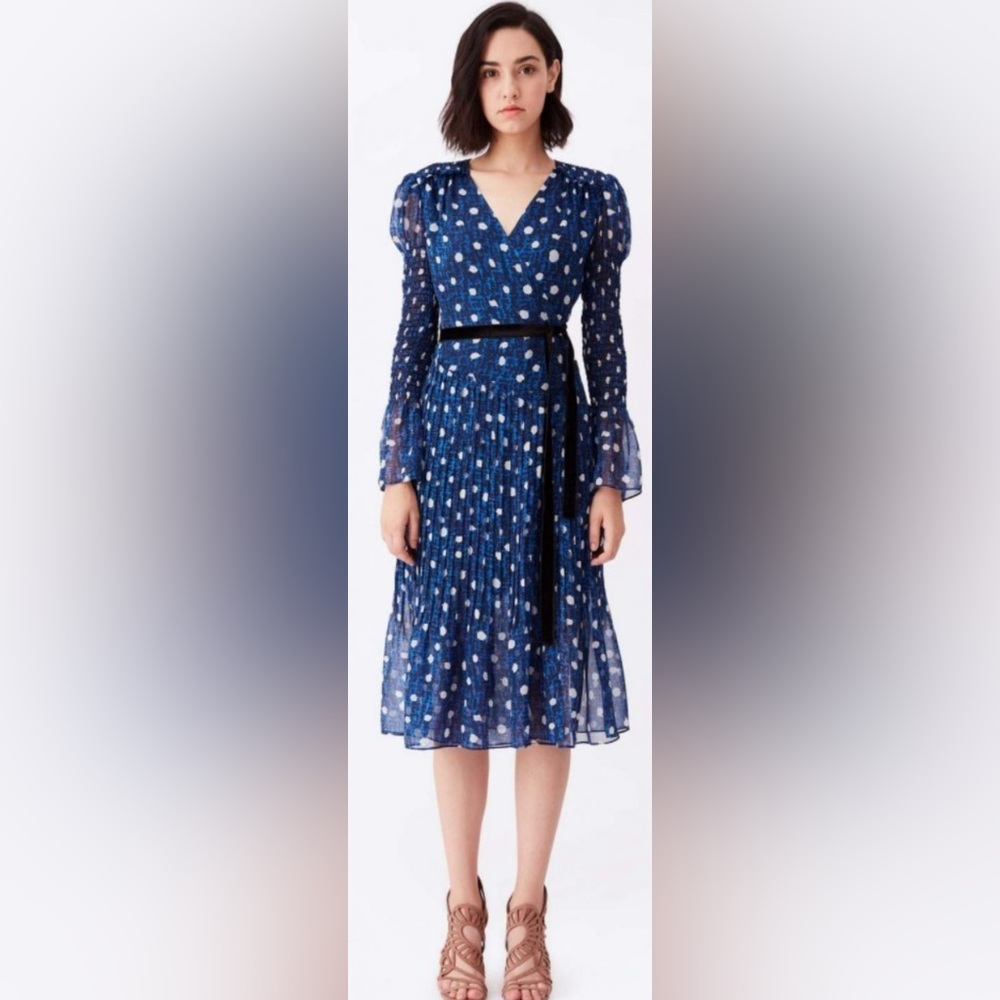 NWOT DVF Ani shirred printed georgette midi wrap dress US2